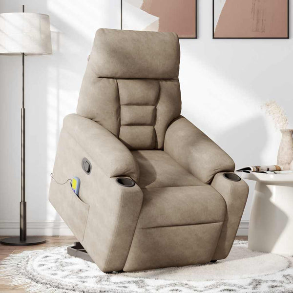 Poltrona de massagens reclinável microfibra cinza-acastanhado