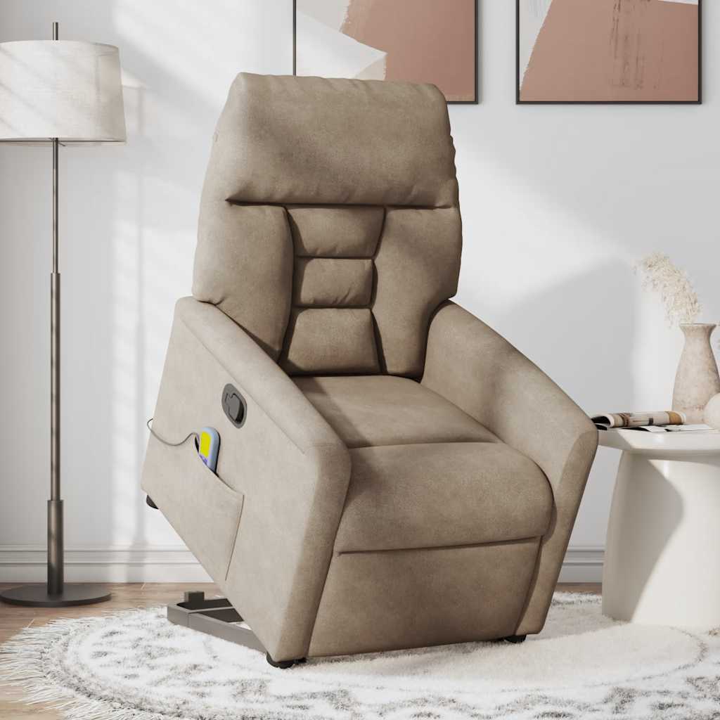 Poltrona de massagens reclinável microfibra cinza-acastanhado