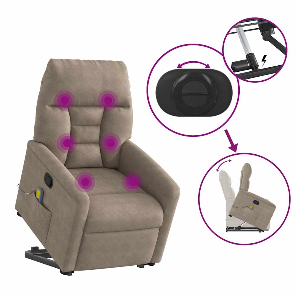 Poltrona de massagens reclinável microfibra cinza-acastanhado