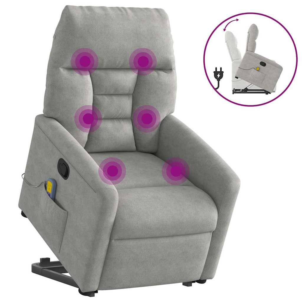 Poltrona massagens reclinável elevatória microfibra cinza-claro