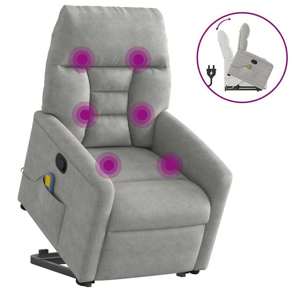 Poltrona massagens reclinável elevatória microfibra cinza-claro