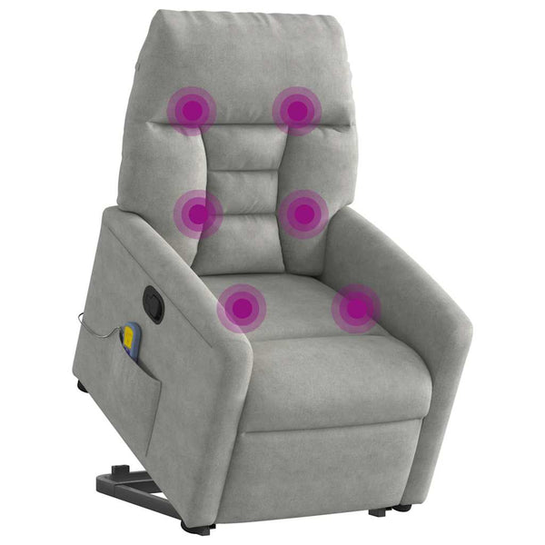 Poltrona massagens reclinável elevatória microfibra cinza-claro