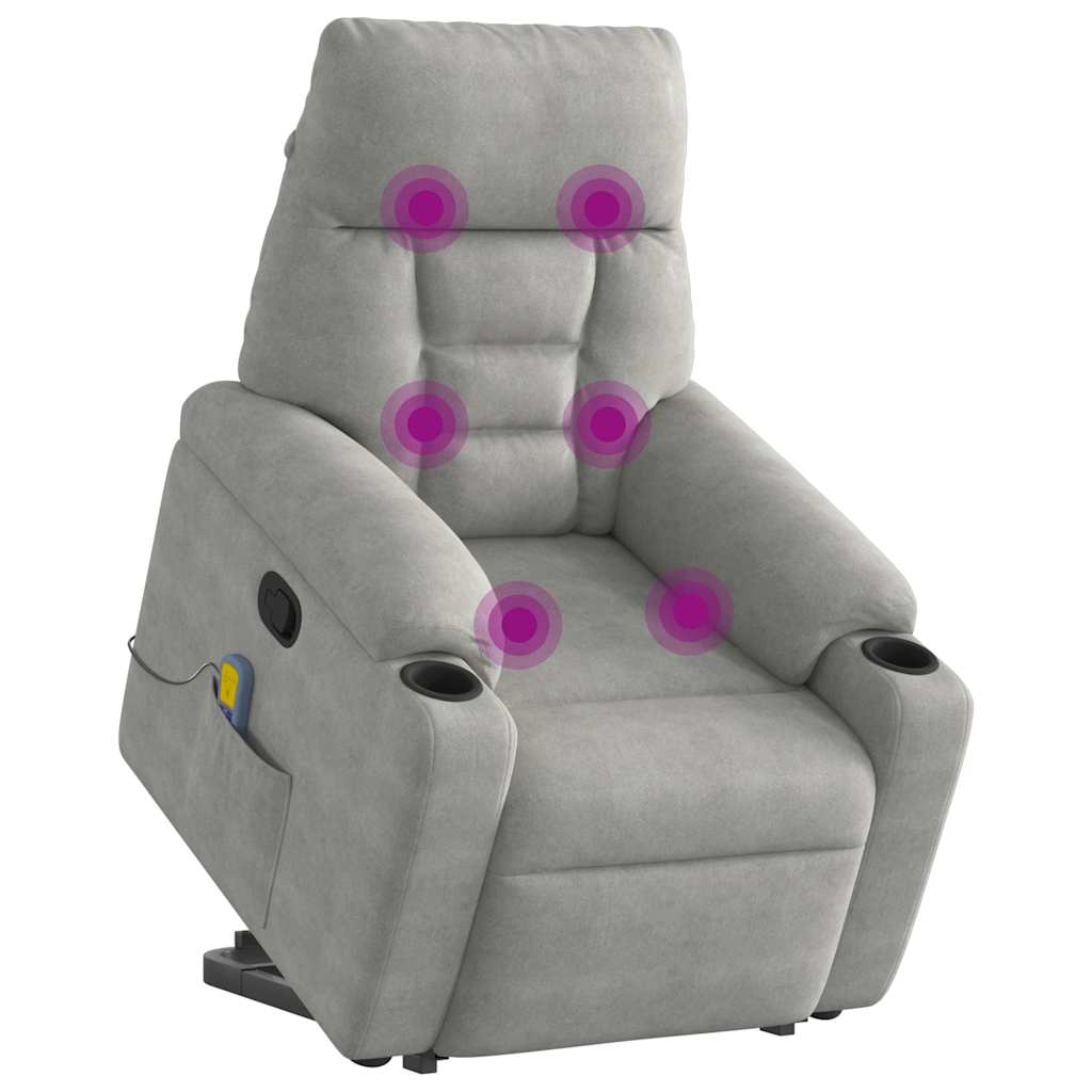 Poltrona massagens reclinável elevatória microfibra cinza-claro