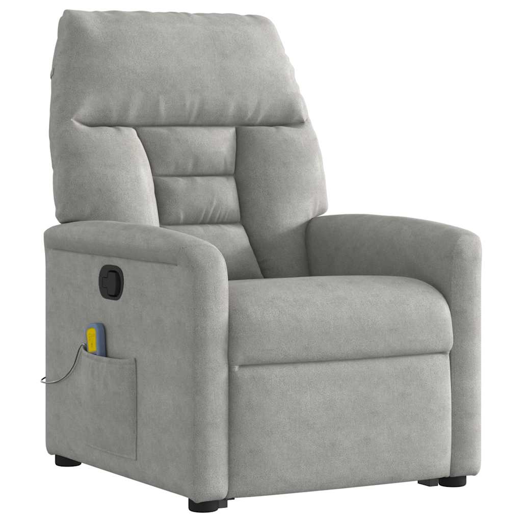 Poltrona massagens reclinável elevatória microfibra cinza-claro