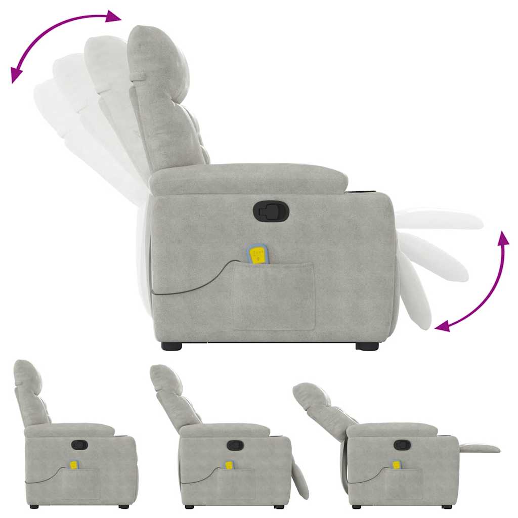 Poltrona massagens reclinável elevatória microfibra cinza-claro