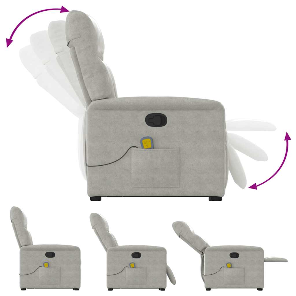 Poltrona massagens reclinável elevatória microfibra cinza-claro