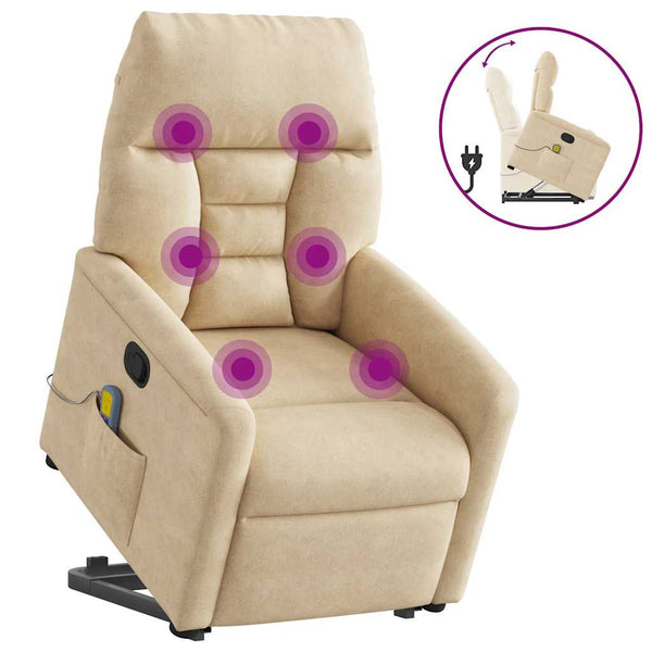 Poltrona massagens reclinável elevatória microfibra cor creme
