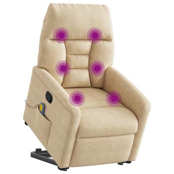 Poltrona massagens reclinável elevatória microfibra cor creme