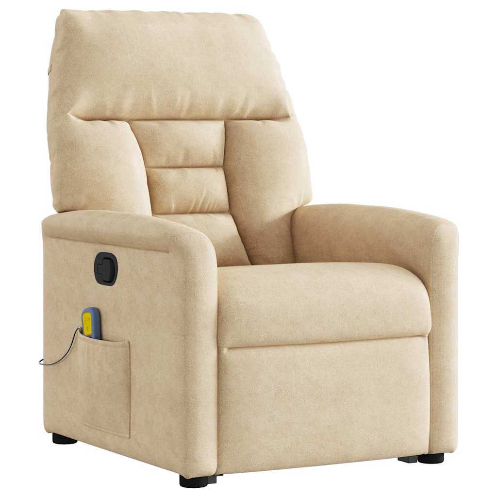 Poltrona massagens reclinável elevatória microfibra cor creme