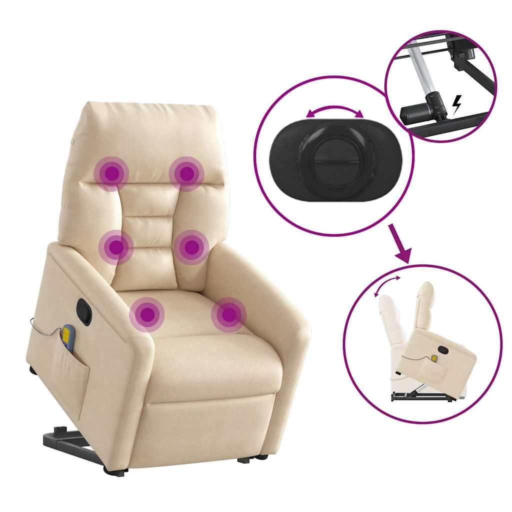 Poltrona de massagens reclinável elevatória microfibra bege