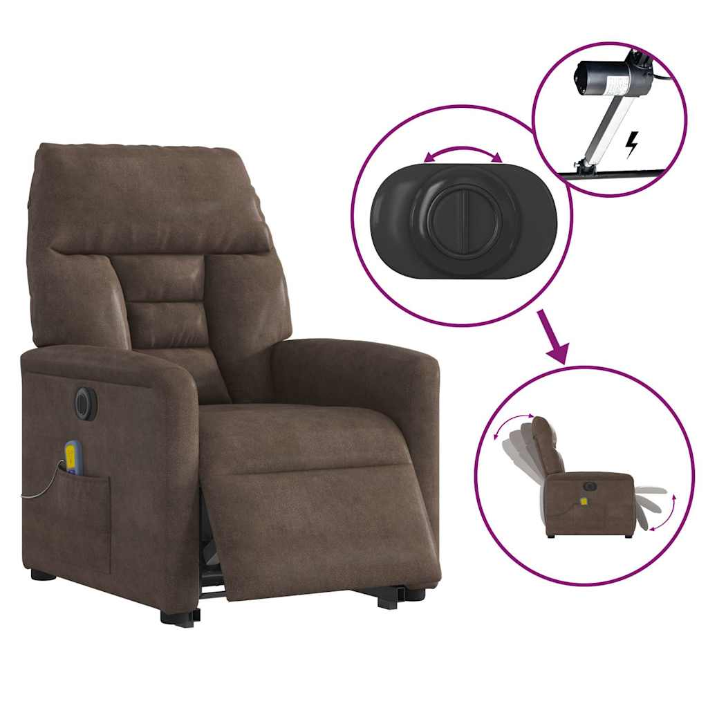 Poltrona de massagens elétrica elevatória microfibra castanho