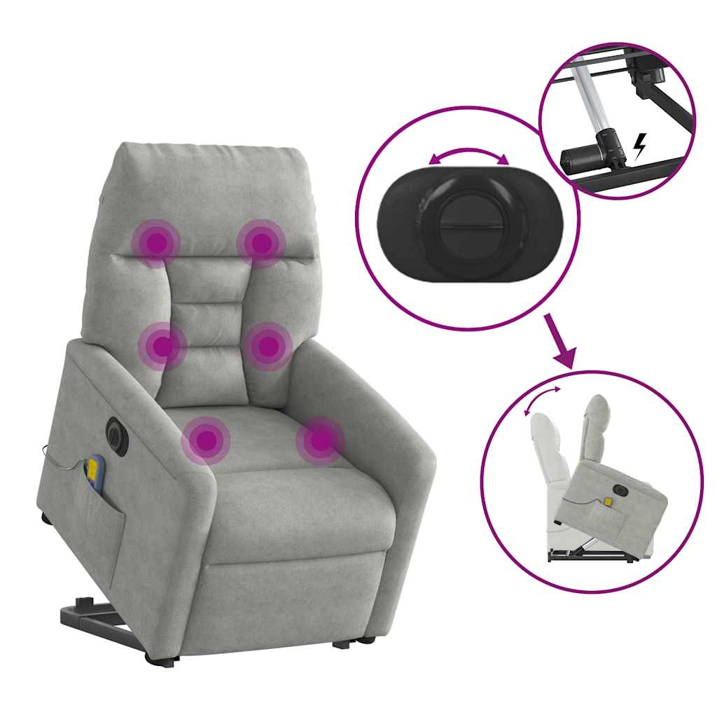 Poltrona massagens elétrica elevatória microfibra cinza-claro