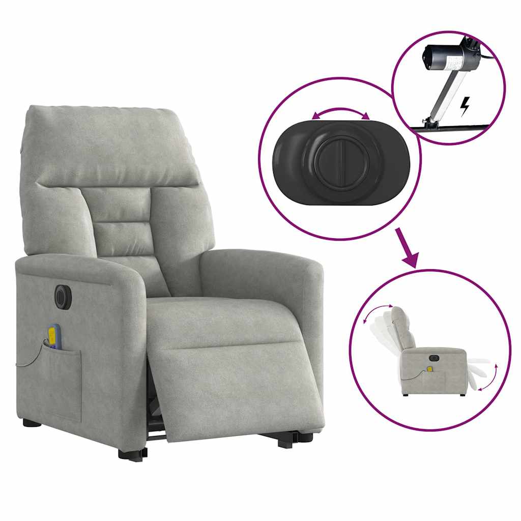 Poltrona massagens elétrica elevatória microfibra cinza-claro