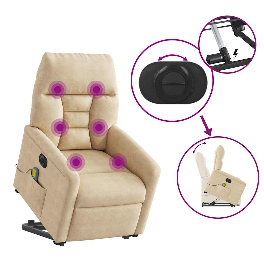 Poltrona de massagens elétrica elevatória microfibra cor creme