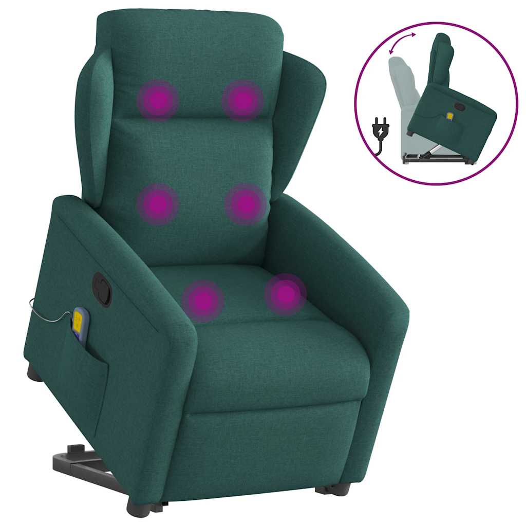 Poltrona reclinável elevatória de massagens tecido verde-escuro