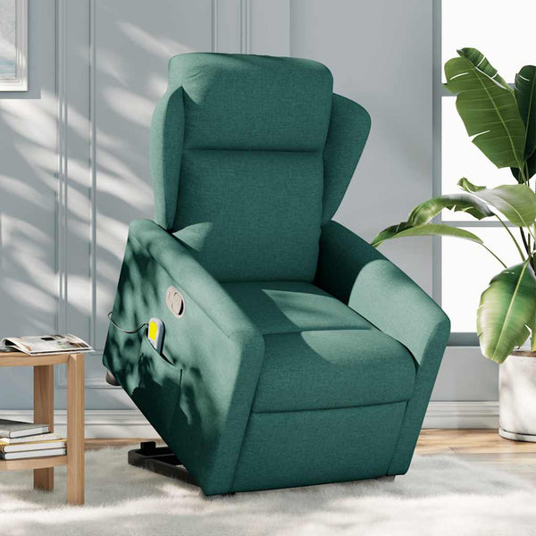 Poltrona reclinável elevatória de massagens tecido verde-escuro