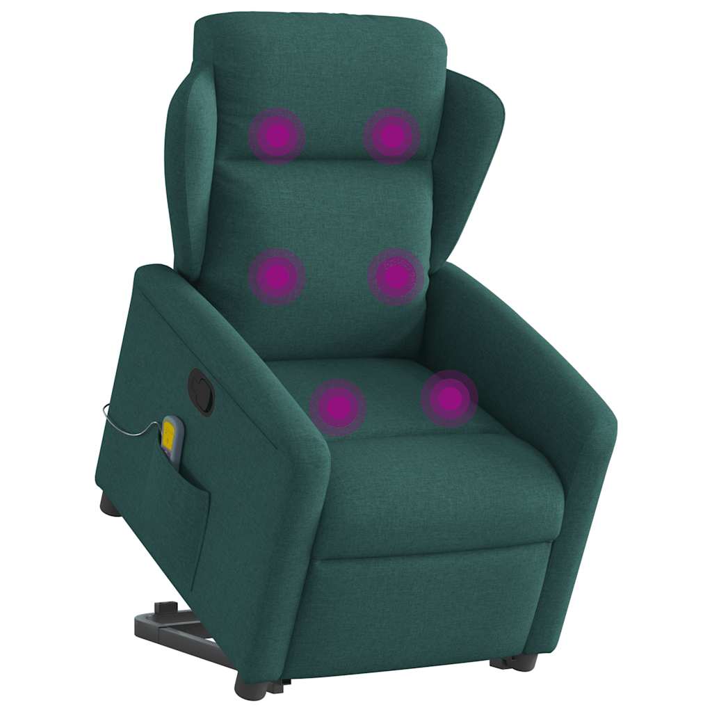 Poltrona reclinável elevatória de massagens tecido verde-escuro