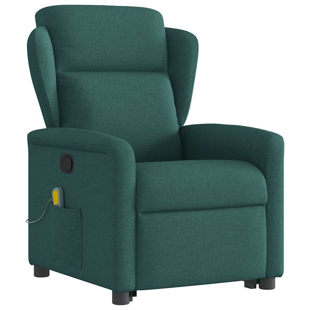 Poltrona reclinável elevatória de massagens tecido verde-escuro