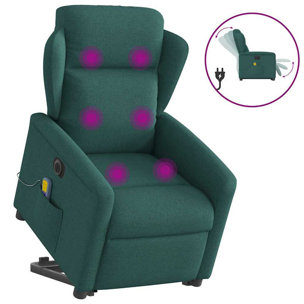 Poltrona elétrica elevatória massagens tecido verde-escuro