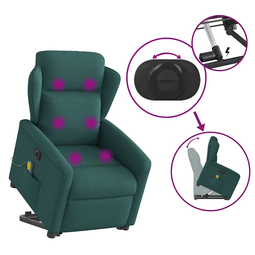 Poltrona elétrica elevatória massagens tecido verde-escuro