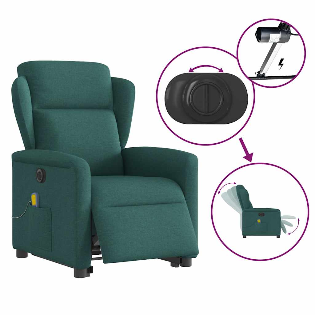 Poltrona elétrica elevatória massagens tecido verde-escuro
