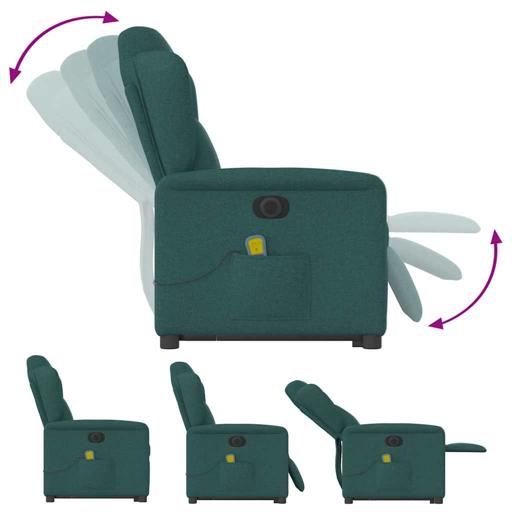 Poltrona elétrica elevatória massagens tecido verde-escuro