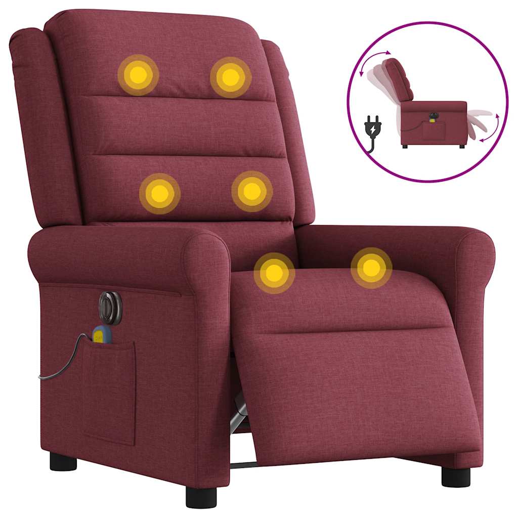 Poltrona reclinável de massagens elétrica tecido vermelho tinto