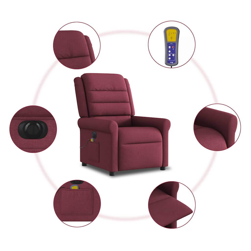 Poltrona reclinável de massagens elétrica tecido vermelho tinto