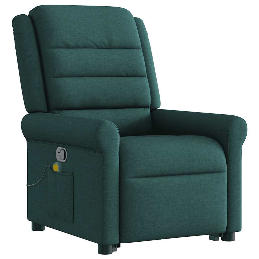 Poltrona reclinável elevatória de massagens tecido verde-escuro