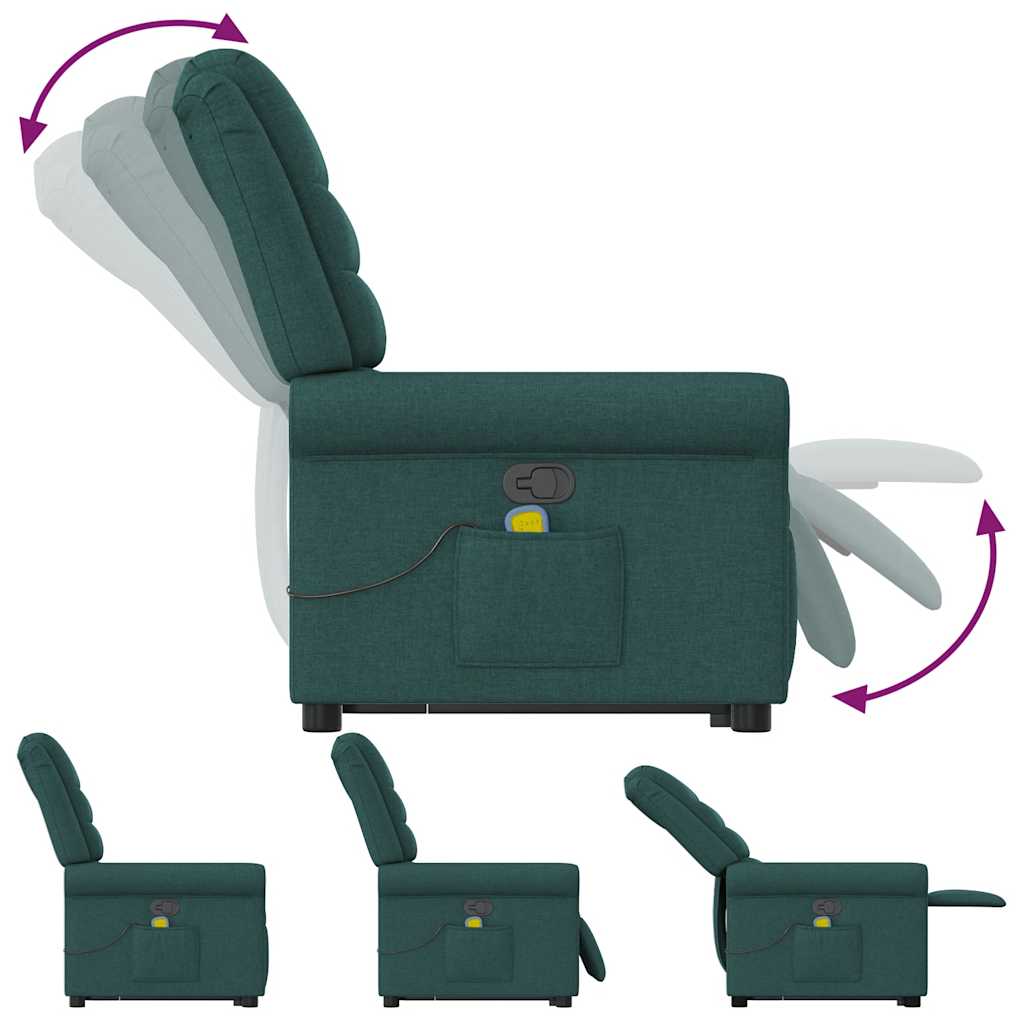 Poltrona reclinável elevatória de massagens tecido verde-escuro