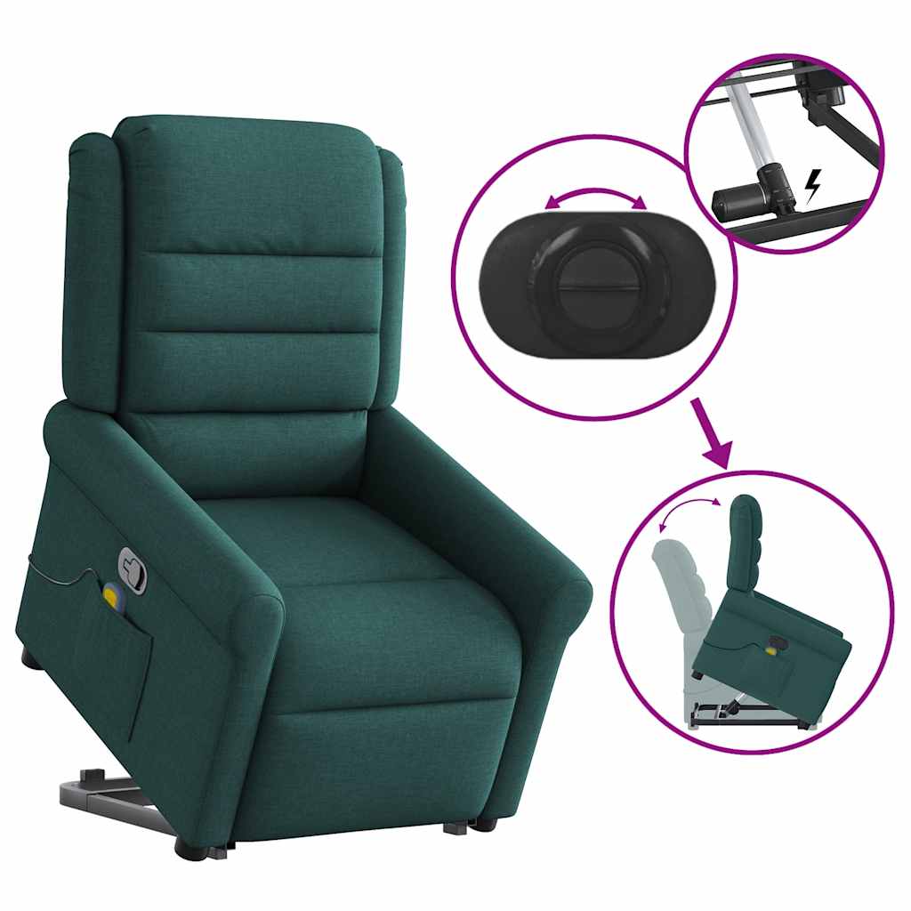 Poltrona reclinável elevatória de massagens tecido verde-escuro