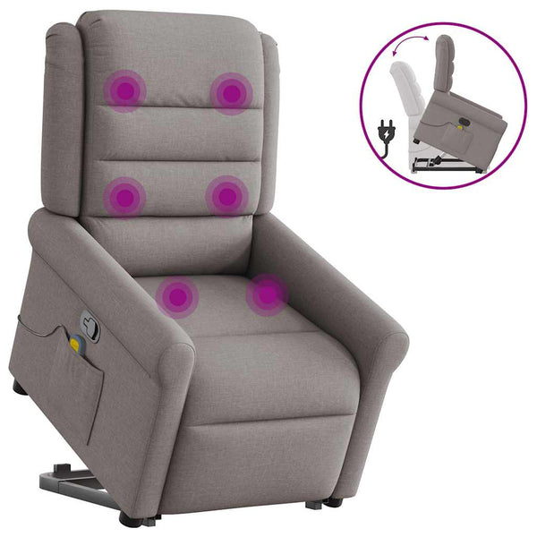 Poltrona elevatória de massagens tecido cinzento-acastanhado