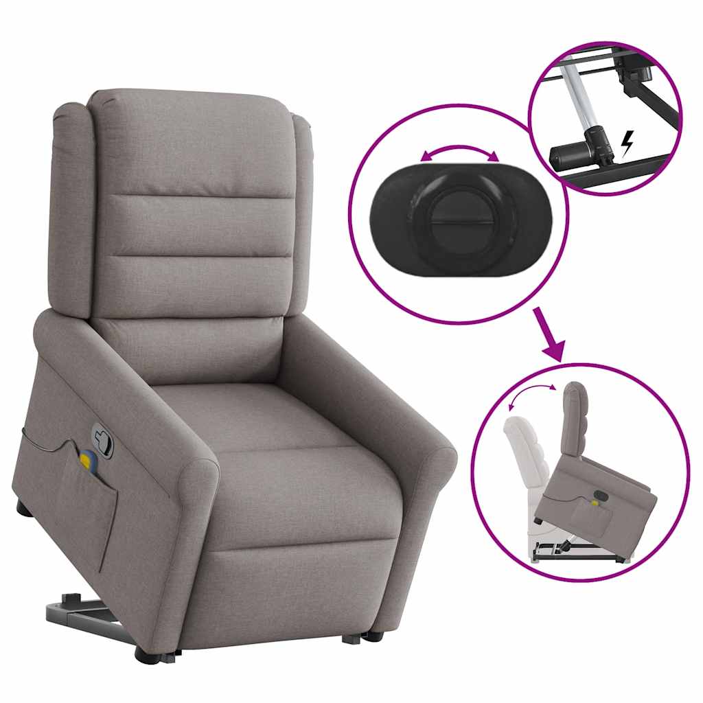 Poltrona elevatória de massagens tecido cinzento-acastanhado