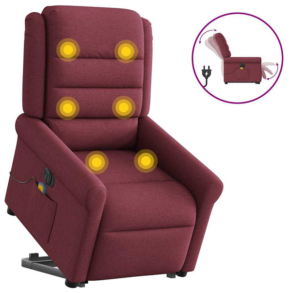 Poltrona elevatória de massagens elétrica tecido vermelho tinto