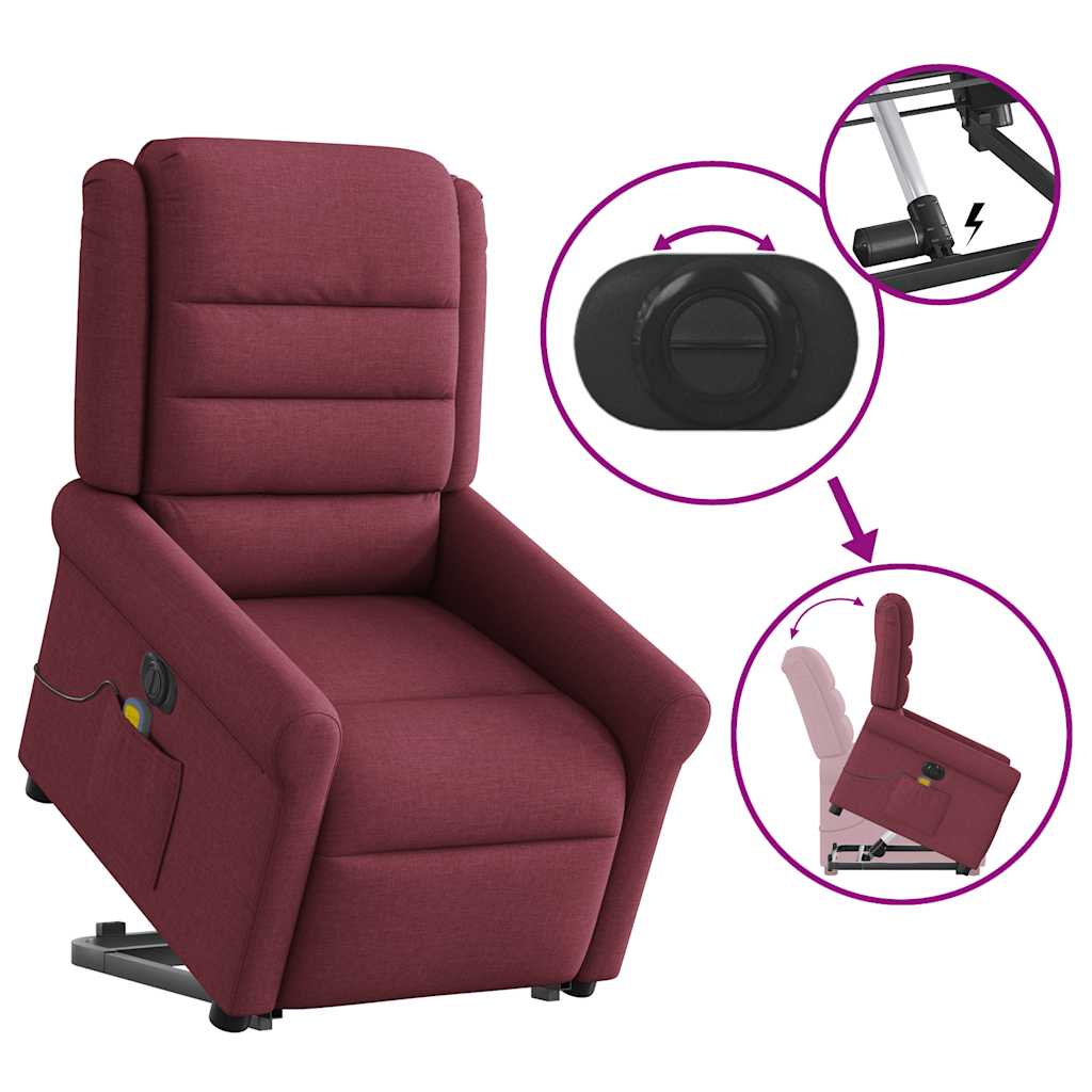Poltrona elevatória de massagens elétrica tecido vermelho tinto