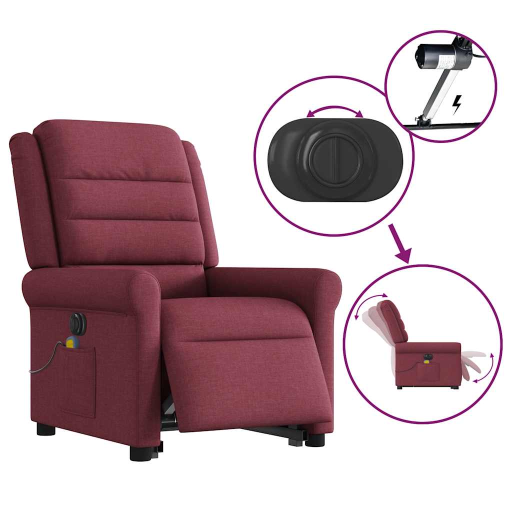 Poltrona elevatória de massagens elétrica tecido vermelho tinto