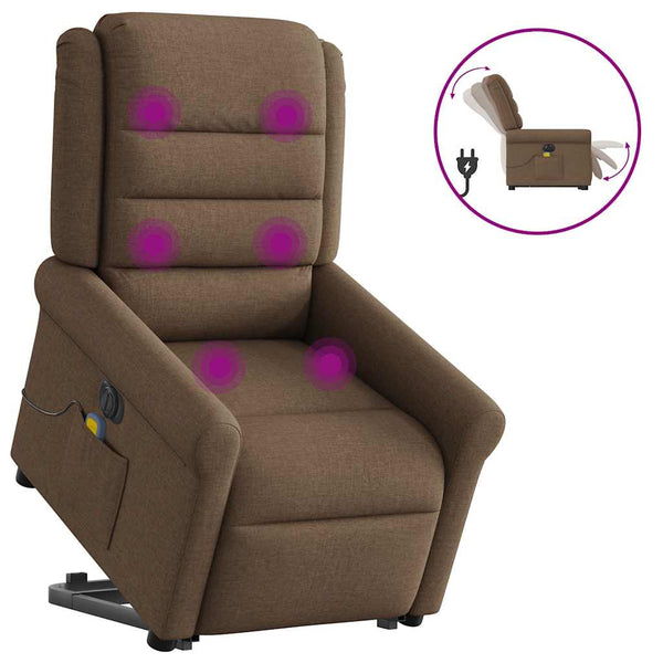 Poltrona elétrica elevatória massagens tecido castanho