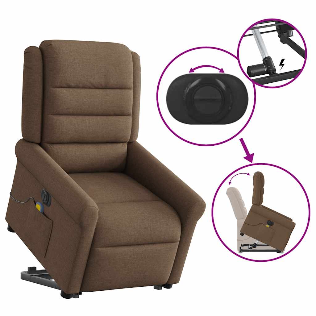 Poltrona elétrica elevatória massagens tecido castanho