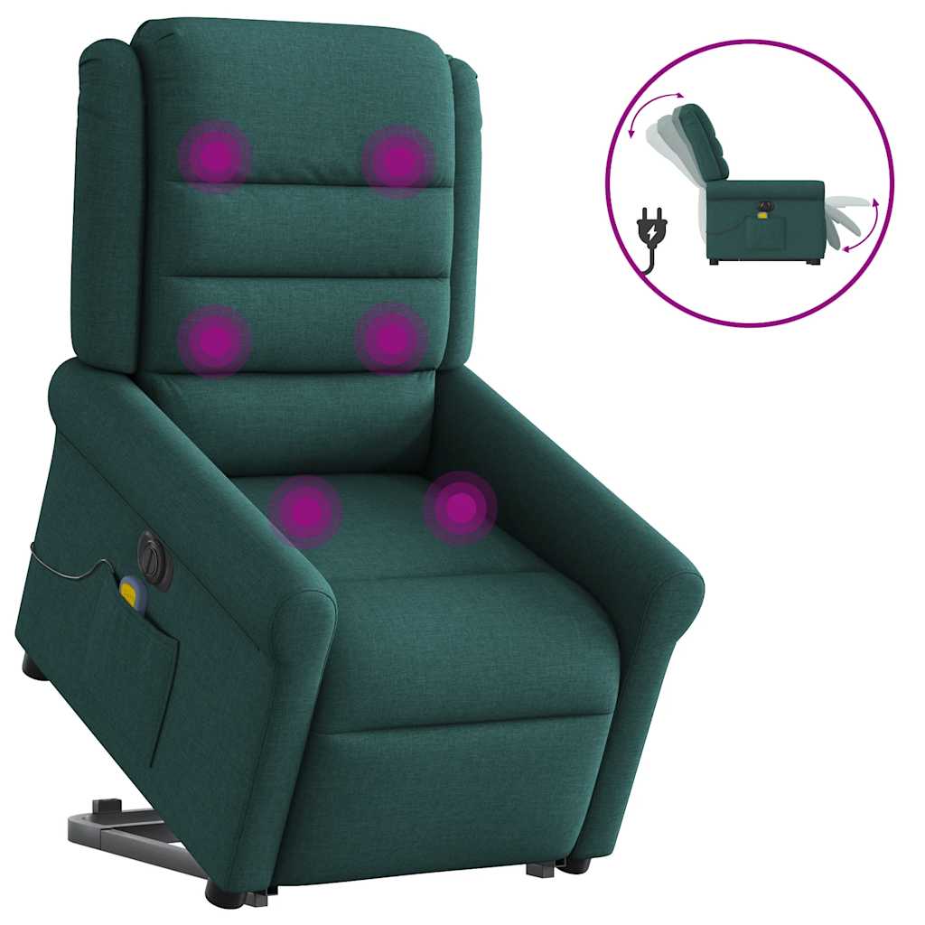 Poltrona elétrica elevatória massagens tecido verde-escuro