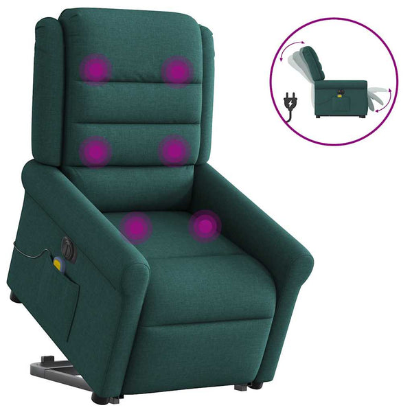 Poltrona elétrica elevatória massagens tecido verde-escuro