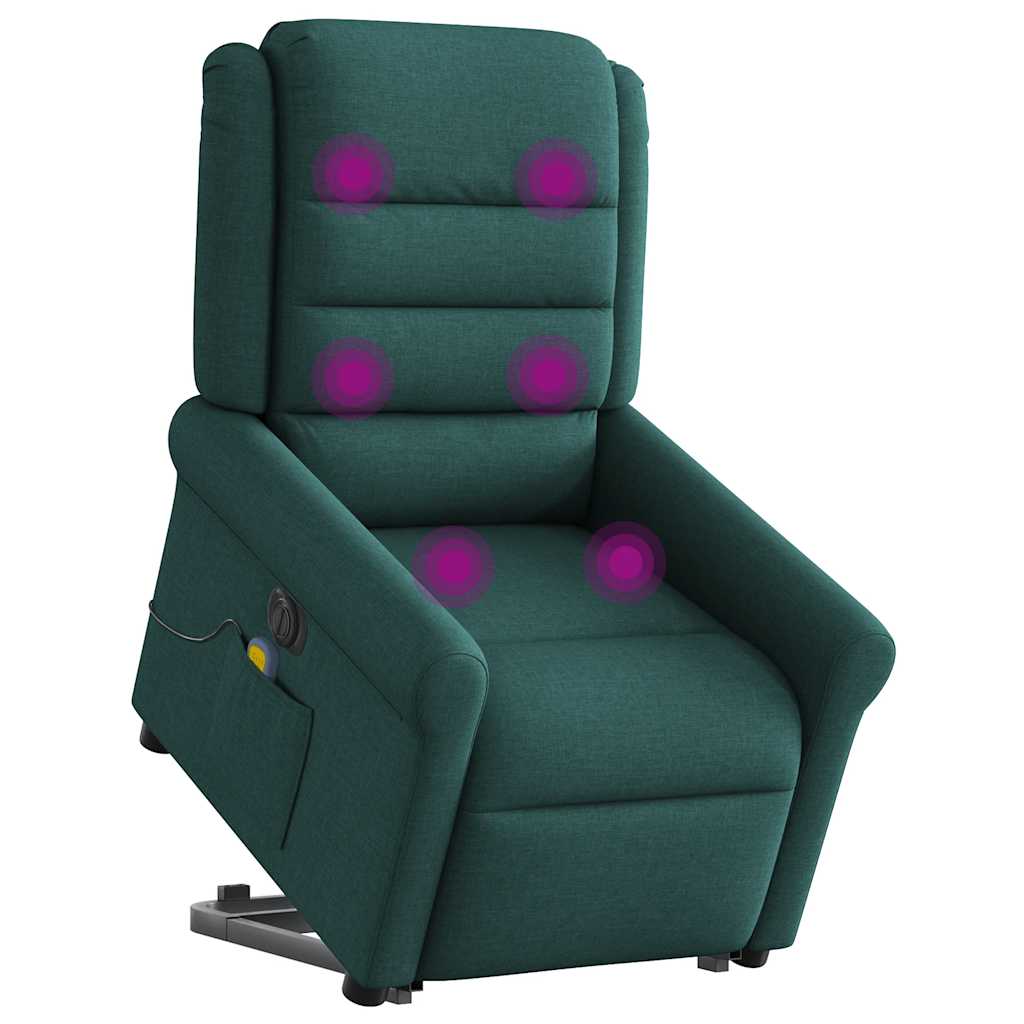 Poltrona elétrica elevatória massagens tecido verde-escuro