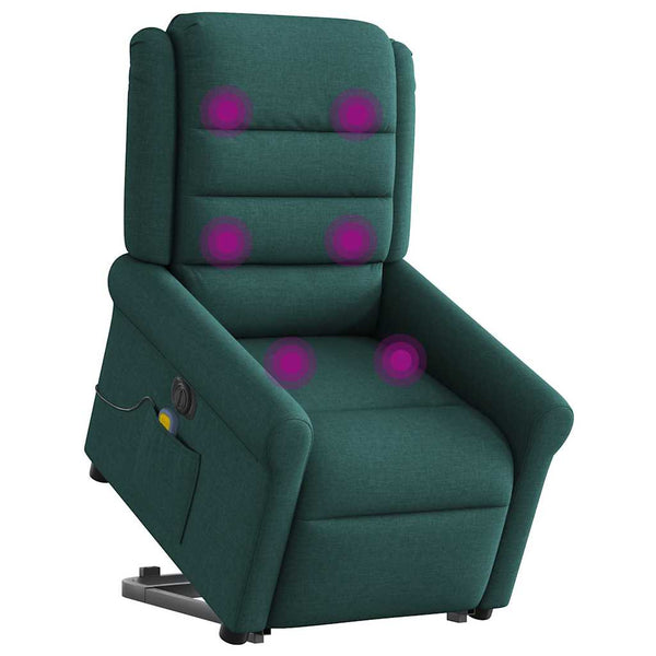 Poltrona elétrica elevatória massagens tecido verde-escuro