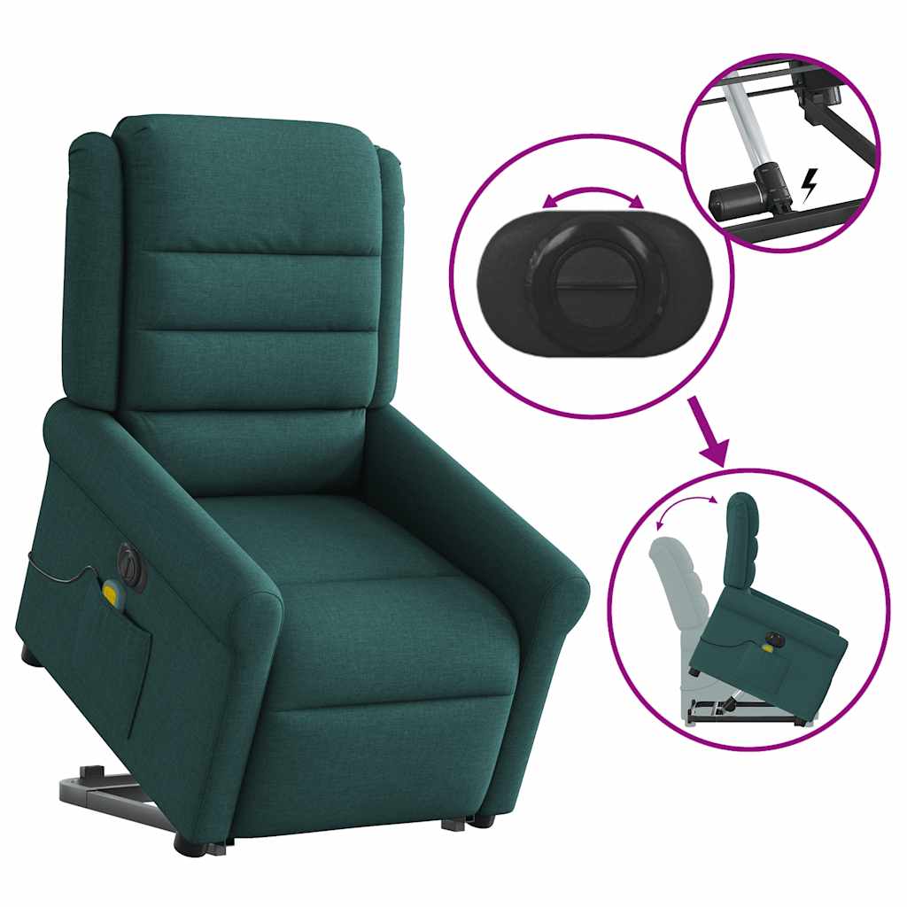 Poltrona elétrica elevatória massagens tecido verde-escuro