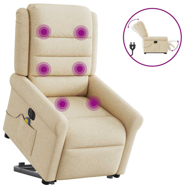 Poltrona elétrica elevatória massagens tecido creme
