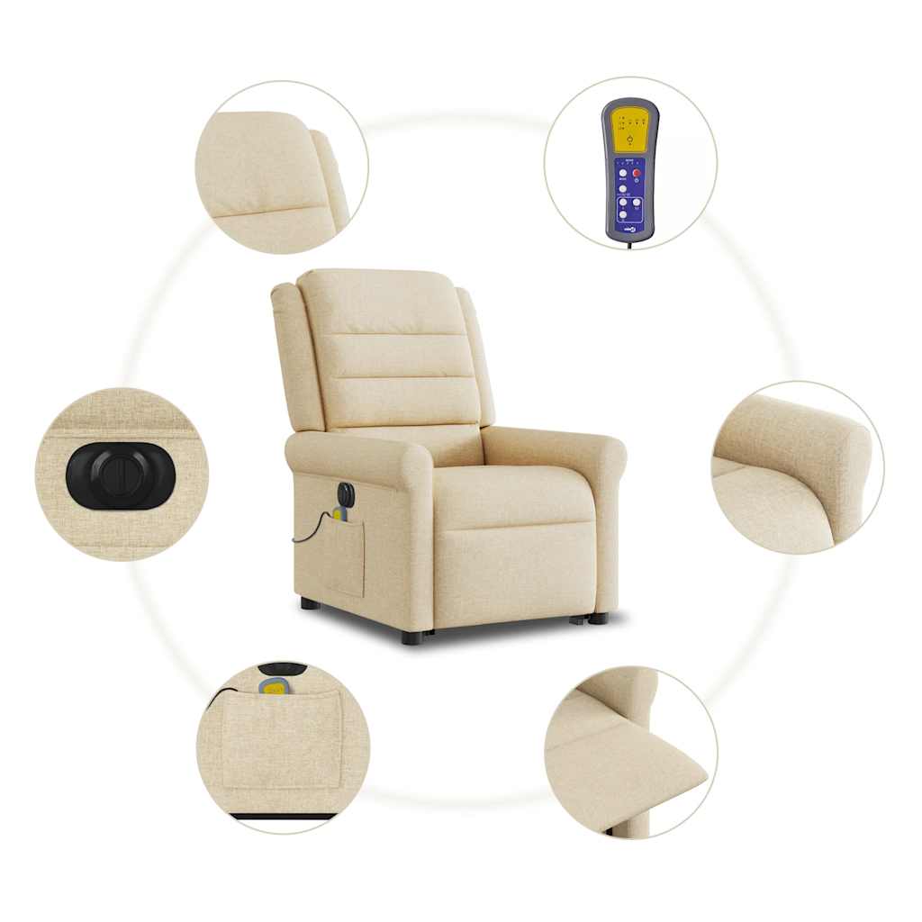 Poltrona elétrica elevatória massagens tecido creme