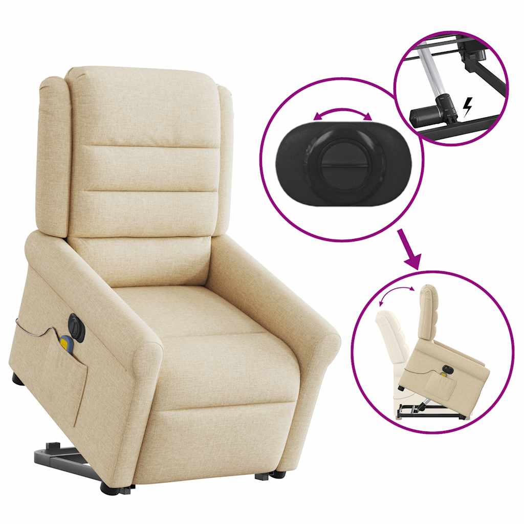 Poltrona elétrica elevatória massagens tecido creme