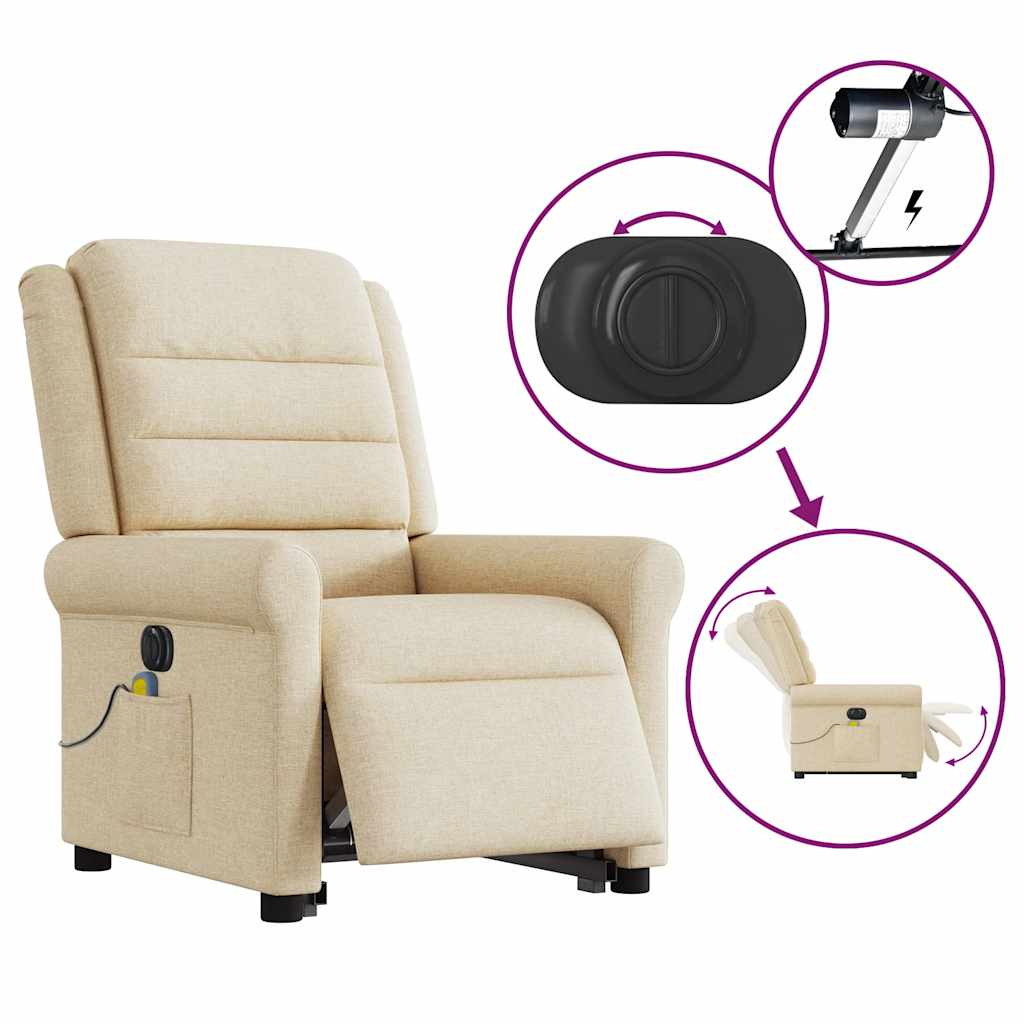 Poltrona elétrica elevatória massagens tecido creme