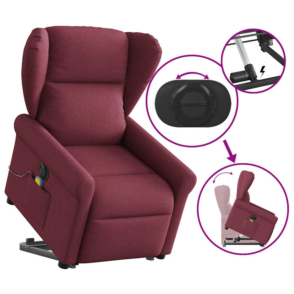 Poltrona elevatória de massagens elétrica tecido vermelho tinto