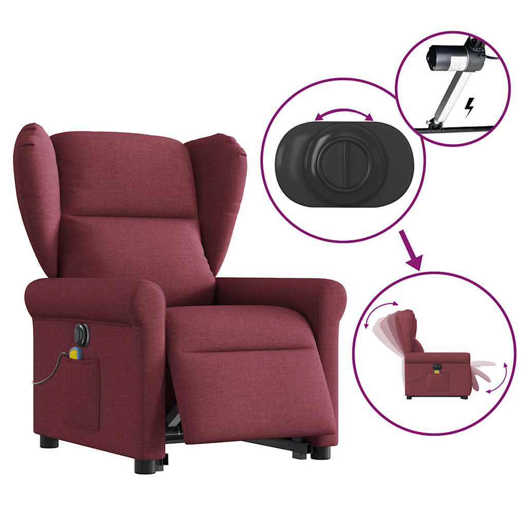 Poltrona elevatória de massagens elétrica tecido vermelho tinto
