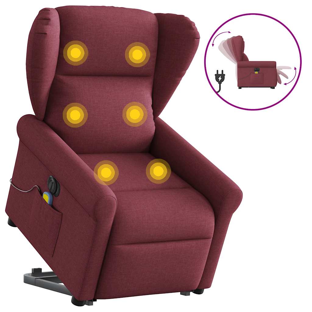 Poltrona elevatória de massagens elétrica tecido vermelho tinto